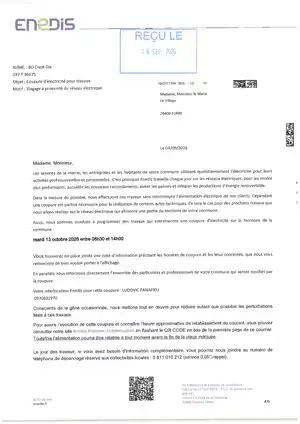 <h2>Coupure d'électricité</h2><h2>Mardi 13 octobre 2026</h2>